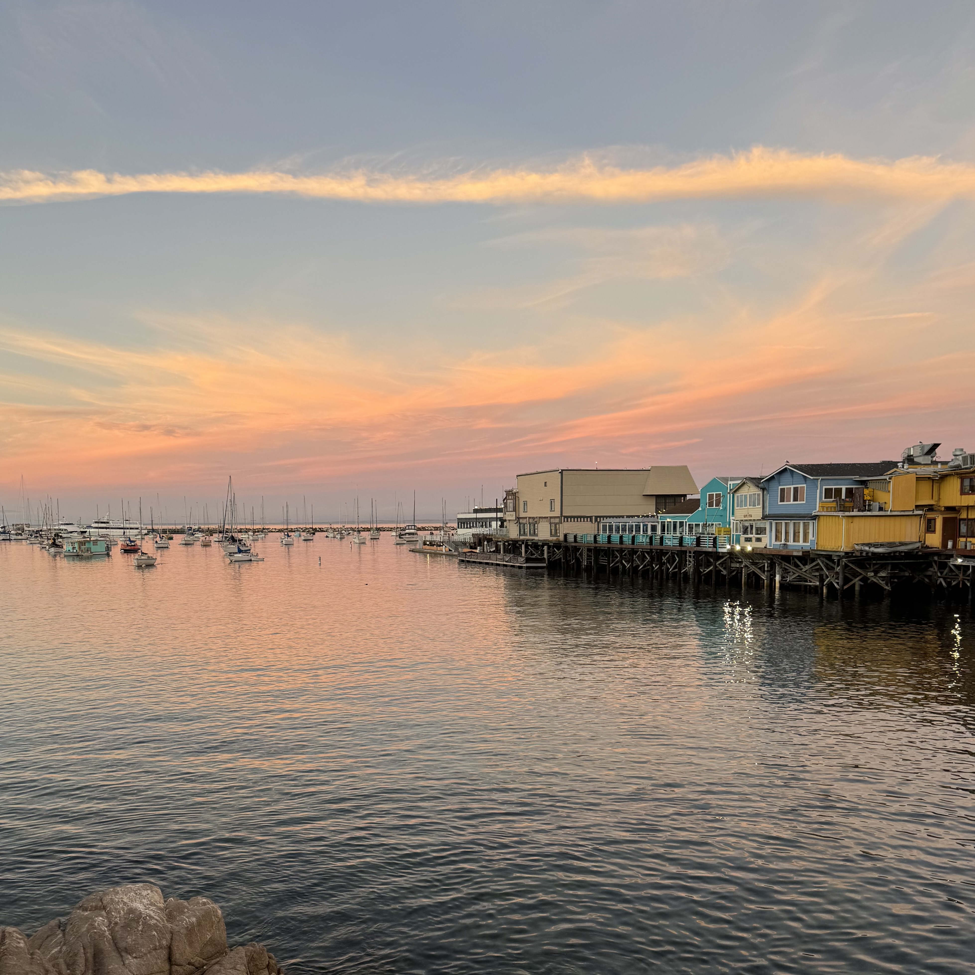 Picturesque photo of the Old Fisherman's Wharf taken at sunset when the team went exploring Monterey before a weekend of racing. 